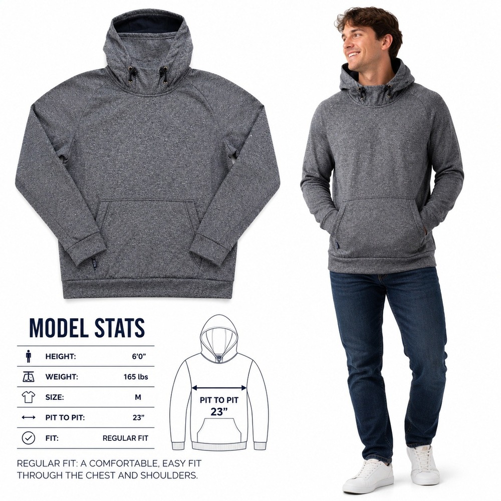 AFTCO AFTECH Mens Medium Gray Heathered Scuba Hood Pullover Fishing Hoodie 904